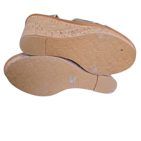 Coach Women's Size 7 Tan Gold Cork Leather Ankle Strap Wedge Sandals - Picture 8 of 8